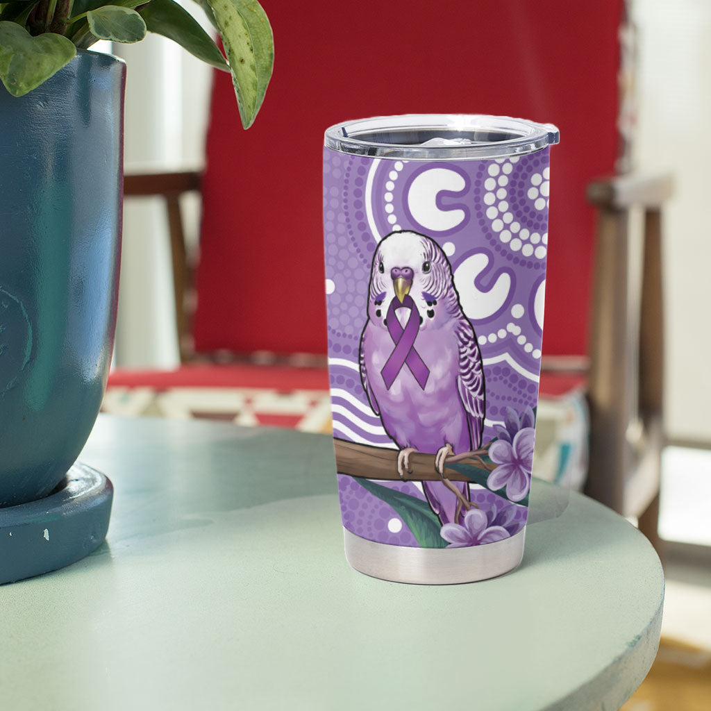 Australia Epilepsy Support Tumbler Cup Purple Budgerigar Plumeria Aboriginal