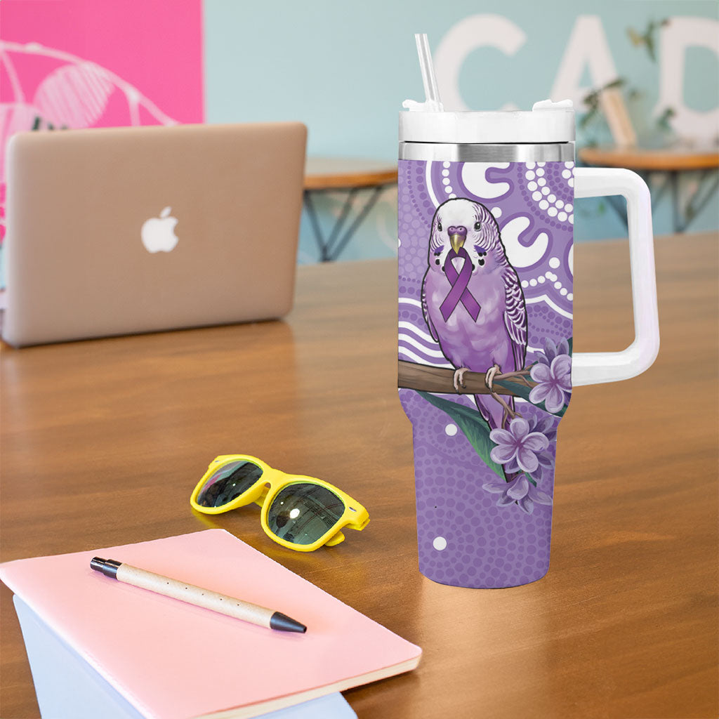 Australia Epilepsy Support Tumbler With Handle Purple Budgerigar Plumeria Aboriginal