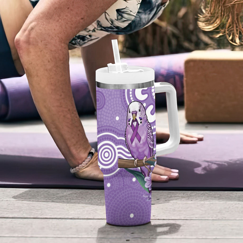 Australia Epilepsy Support Tumbler With Handle Purple Budgerigar Plumeria Aboriginal