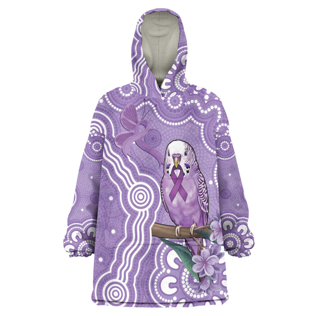 Australia Epilepsy Support Wearable Blanket Hoodie Purple Budgerigar Plumeria Aboriginal