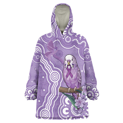 Australia Epilepsy Support Wearable Blanket Hoodie Purple Budgerigar Plumeria Aboriginal