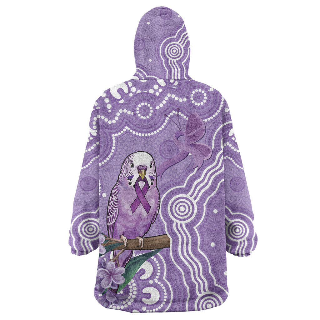 Australia Epilepsy Support Wearable Blanket Hoodie Purple Budgerigar Plumeria Aboriginal