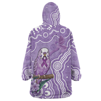 Australia Epilepsy Support Wearable Blanket Hoodie Purple Budgerigar Plumeria Aboriginal