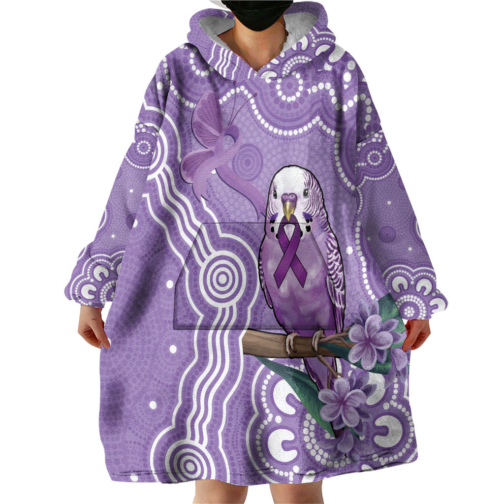 Australia Epilepsy Support Wearable Blanket Hoodie Purple Budgerigar Plumeria Aboriginal