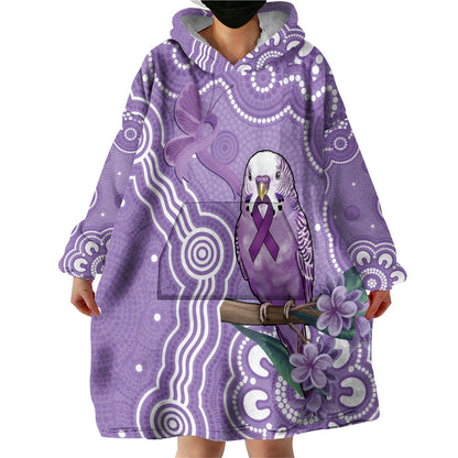 Australia Epilepsy Support Wearable Blanket Hoodie Purple Budgerigar Plumeria Aboriginal