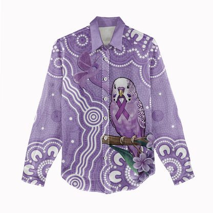 Australia Epilepsy Support Women Casual Shirt Purple Budgerigar Plumeria Aboriginal