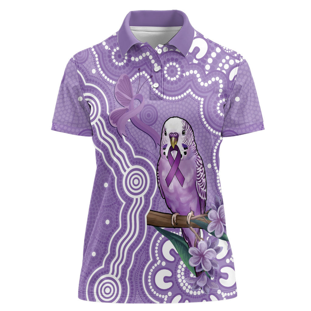 Australia Epilepsy Support Women Polo Shirt Purple Budgerigar Plumeria Aboriginal