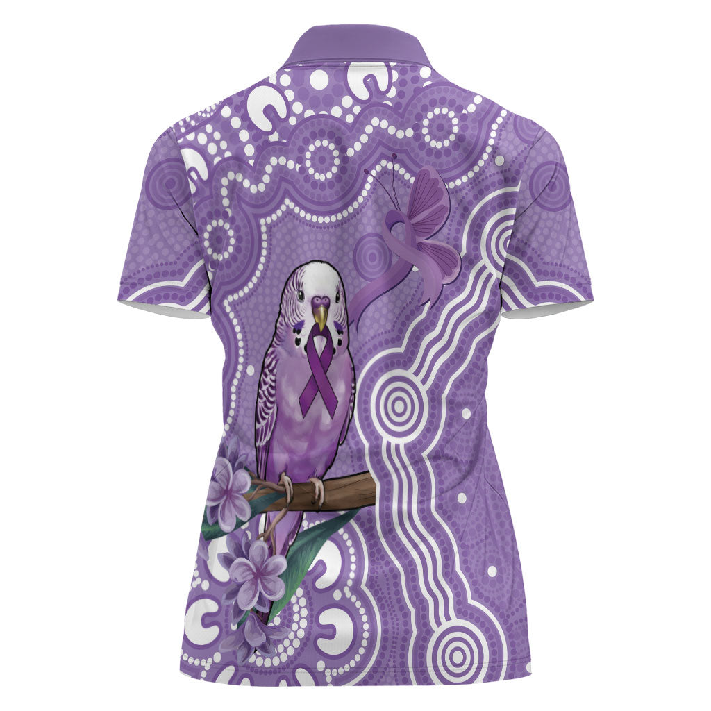 Australia Epilepsy Support Women Polo Shirt Purple Budgerigar Plumeria Aboriginal
