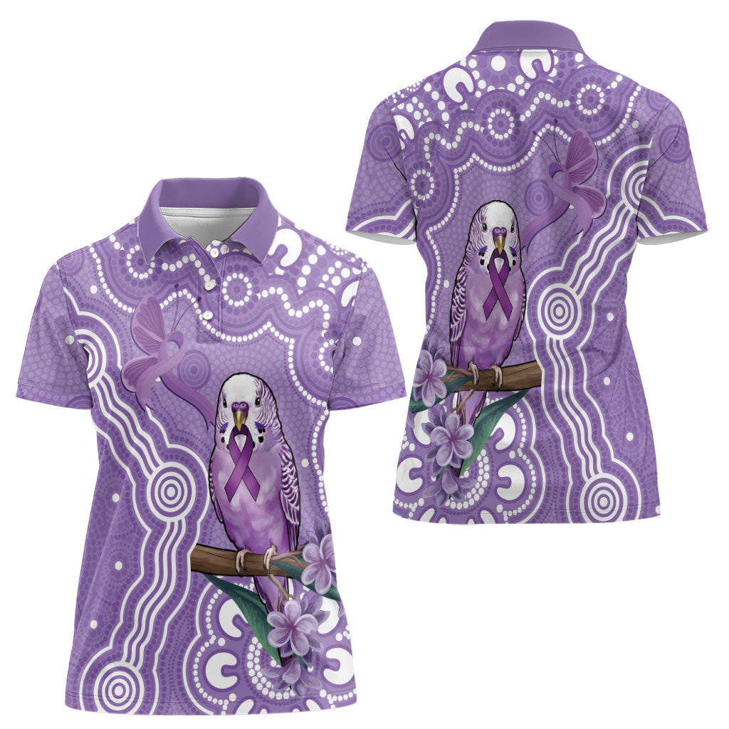 Australia Epilepsy Support Women Polo Shirt Purple Budgerigar Plumeria Aboriginal