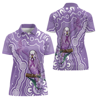 Australia Epilepsy Support Women Polo Shirt Purple Budgerigar Plumeria Aboriginal