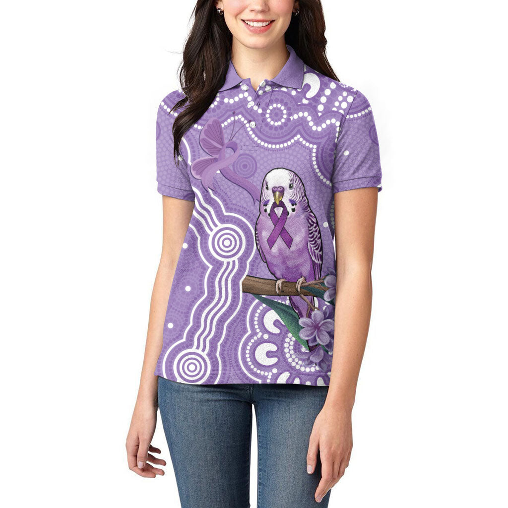 Australia Epilepsy Support Women Polo Shirt Purple Budgerigar Plumeria Aboriginal