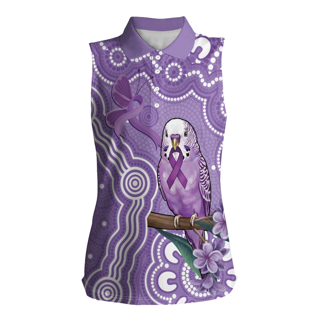Australia Epilepsy Support Women Sleeveless Polo Shirt Purple Budgerigar Plumeria Aboriginal