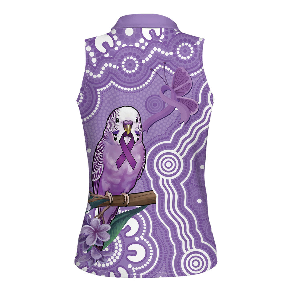 Australia Epilepsy Support Women Sleeveless Polo Shirt Purple Budgerigar Plumeria Aboriginal