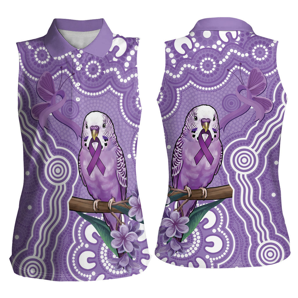 Australia Epilepsy Support Women Sleeveless Polo Shirt Purple Budgerigar Plumeria Aboriginal