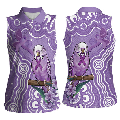 Australia Epilepsy Support Women Sleeveless Polo Shirt Purple Budgerigar Plumeria Aboriginal