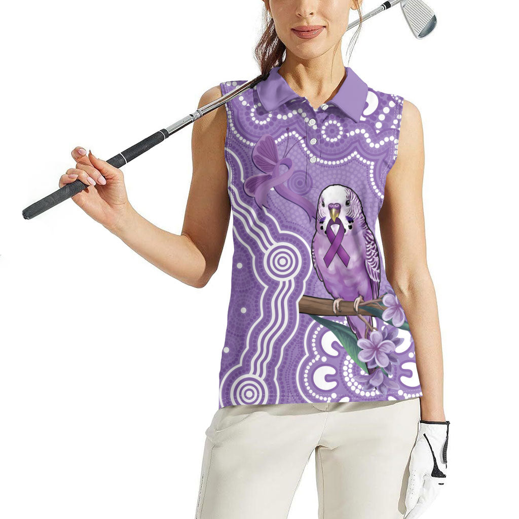 Australia Epilepsy Support Women Sleeveless Polo Shirt Purple Budgerigar Plumeria Aboriginal