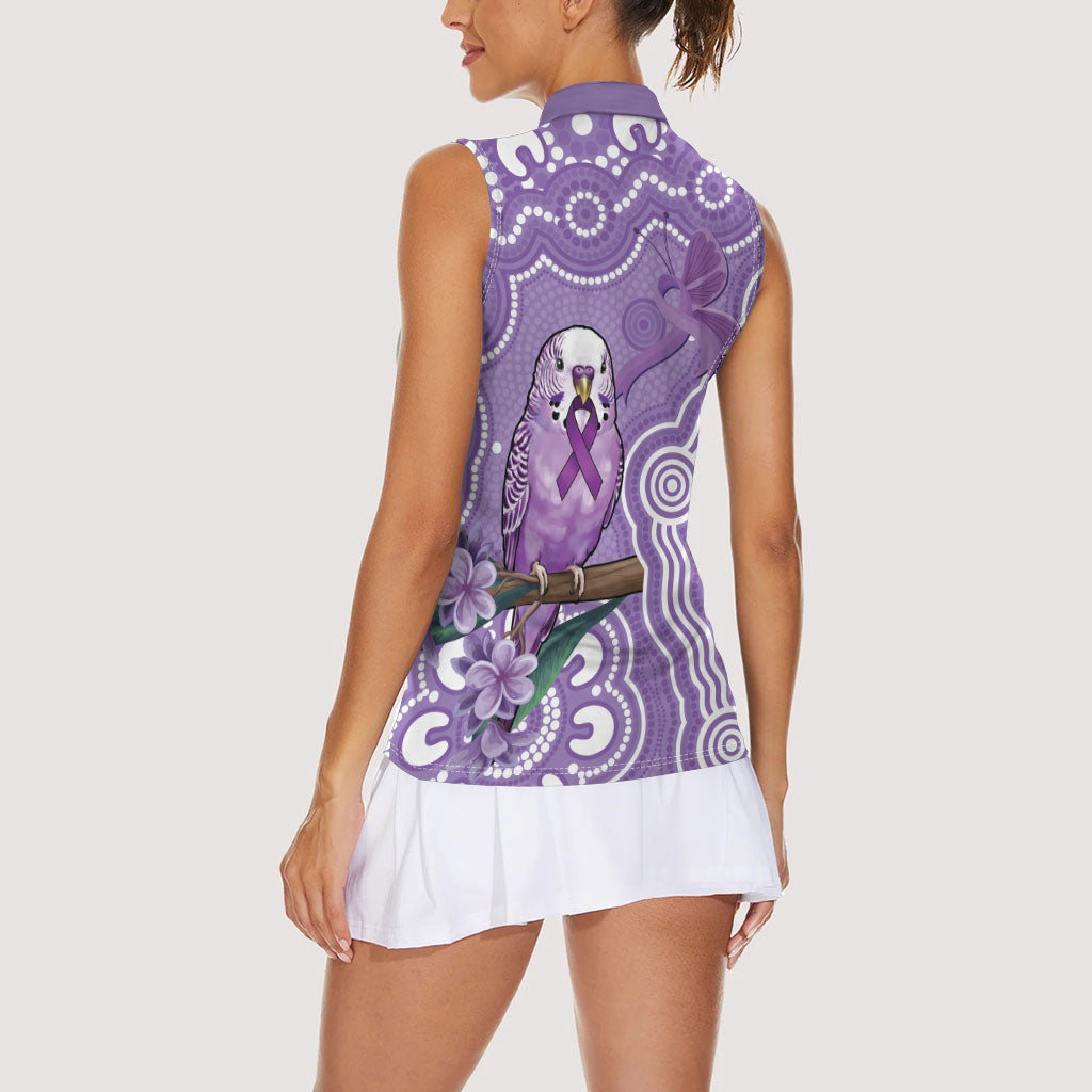 Australia Epilepsy Support Women Sleeveless Polo Shirt Purple Budgerigar Plumeria Aboriginal