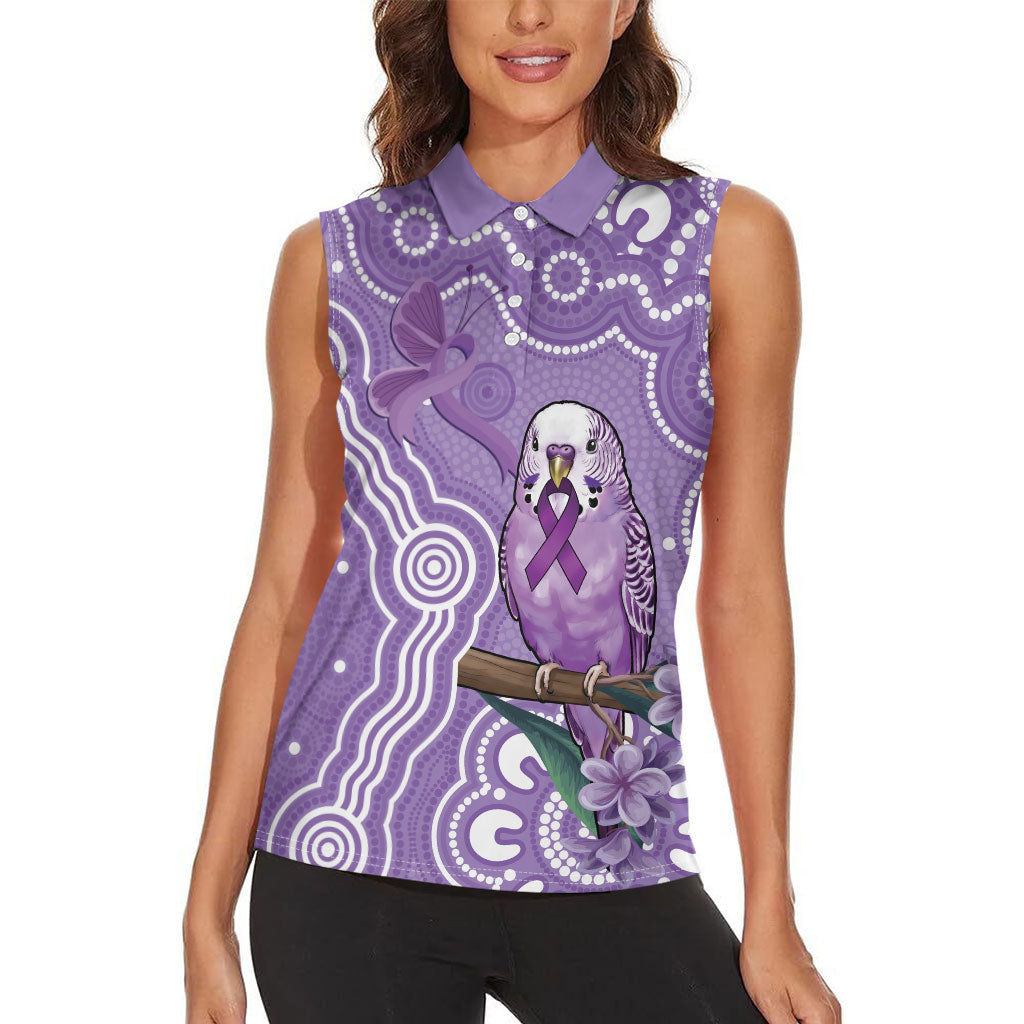 Australia Epilepsy Support Women Sleeveless Polo Shirt Purple Budgerigar Plumeria Aboriginal