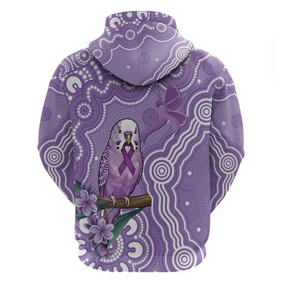 Australia Epilepsy Support Zip Hoodie Purple Budgerigar Plumeria Aboriginal