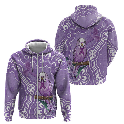 Australia Epilepsy Support Zip Hoodie Purple Budgerigar Plumeria Aboriginal