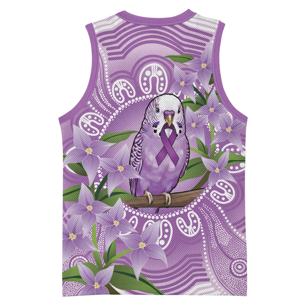 Epilepsy Support Budgerigar Australia Basketball Jersey Budgie Purple Ribbon Boronia Aboriginal