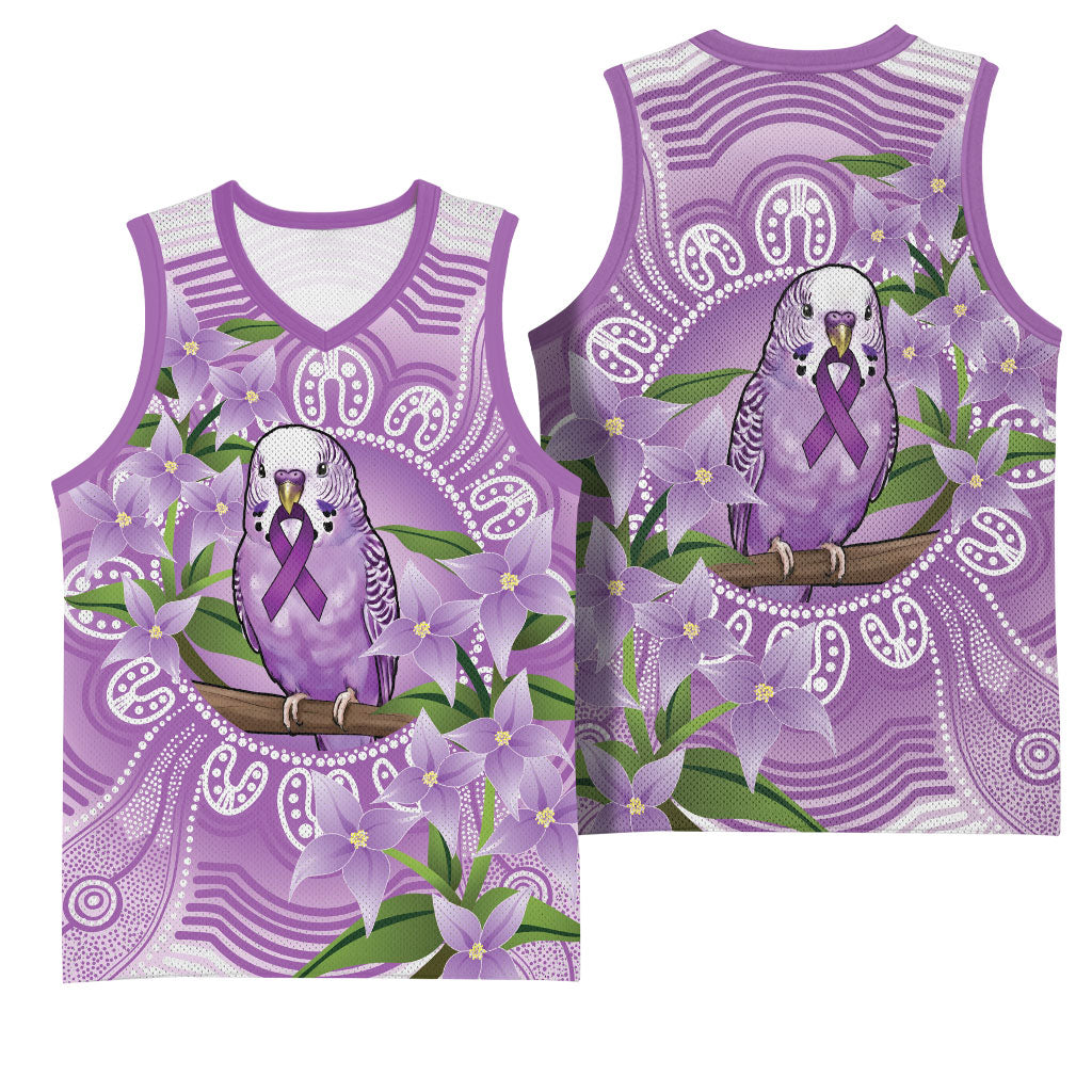 Epilepsy Support Budgerigar Australia Basketball Jersey Budgie Purple Ribbon Boronia Aboriginal