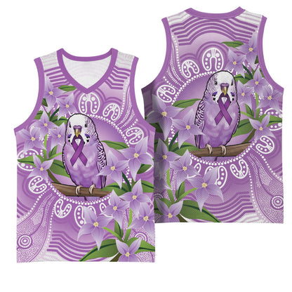 Epilepsy Support Budgerigar Australia Basketball Jersey Budgie Purple Ribbon Boronia Aboriginal