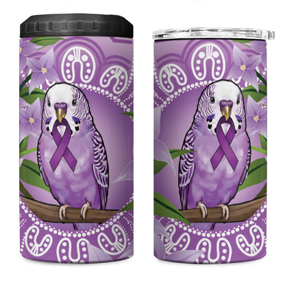 Epilepsy Support Budgerigar Australia 4 in 1 Can Cooler Tumbler Budgie Purple Ribbon Boronia Aboriginal