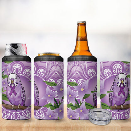 Epilepsy Support Budgerigar Australia 4 in 1 Can Cooler Tumbler Budgie Purple Ribbon Boronia Aboriginal
