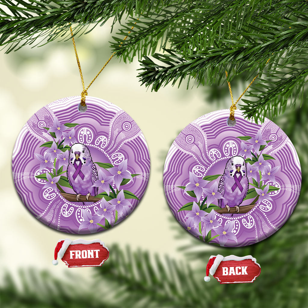 Epilepsy Support Budgerigar Australia Ceramic Ornament Budgie Purple Ribbon Boronia Aboriginal