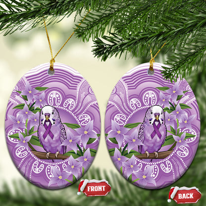 Epilepsy Support Budgerigar Australia Ceramic Ornament Budgie Purple Ribbon Boronia Aboriginal