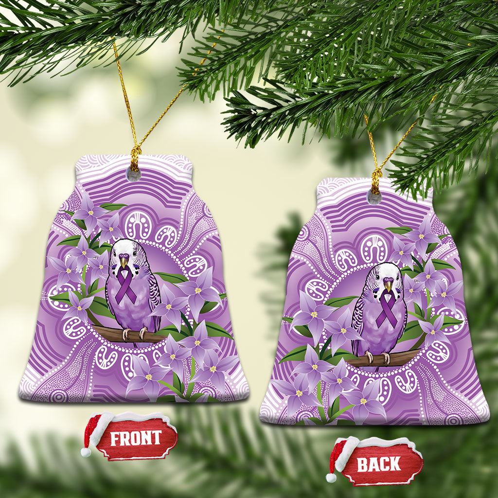 Epilepsy Support Budgerigar Australia Ceramic Ornament Budgie Purple Ribbon Boronia Aboriginal