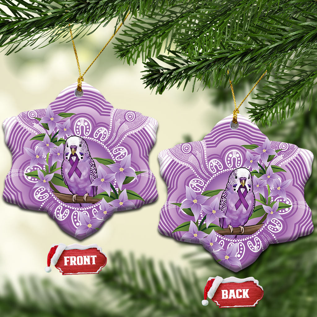 Epilepsy Support Budgerigar Australia Ceramic Ornament Budgie Purple Ribbon Boronia Aboriginal