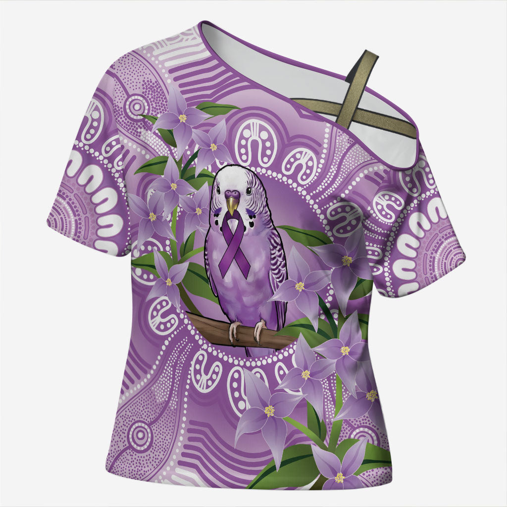Epilepsy Support Budgerigar Australia Cross Shoulder Shirt Budgie Purple Ribbon Boronia Aboriginal