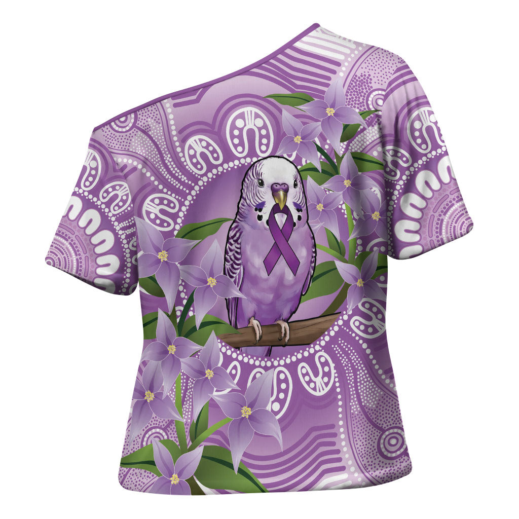 Epilepsy Support Budgerigar Australia Cross Shoulder Shirt Budgie Purple Ribbon Boronia Aboriginal
