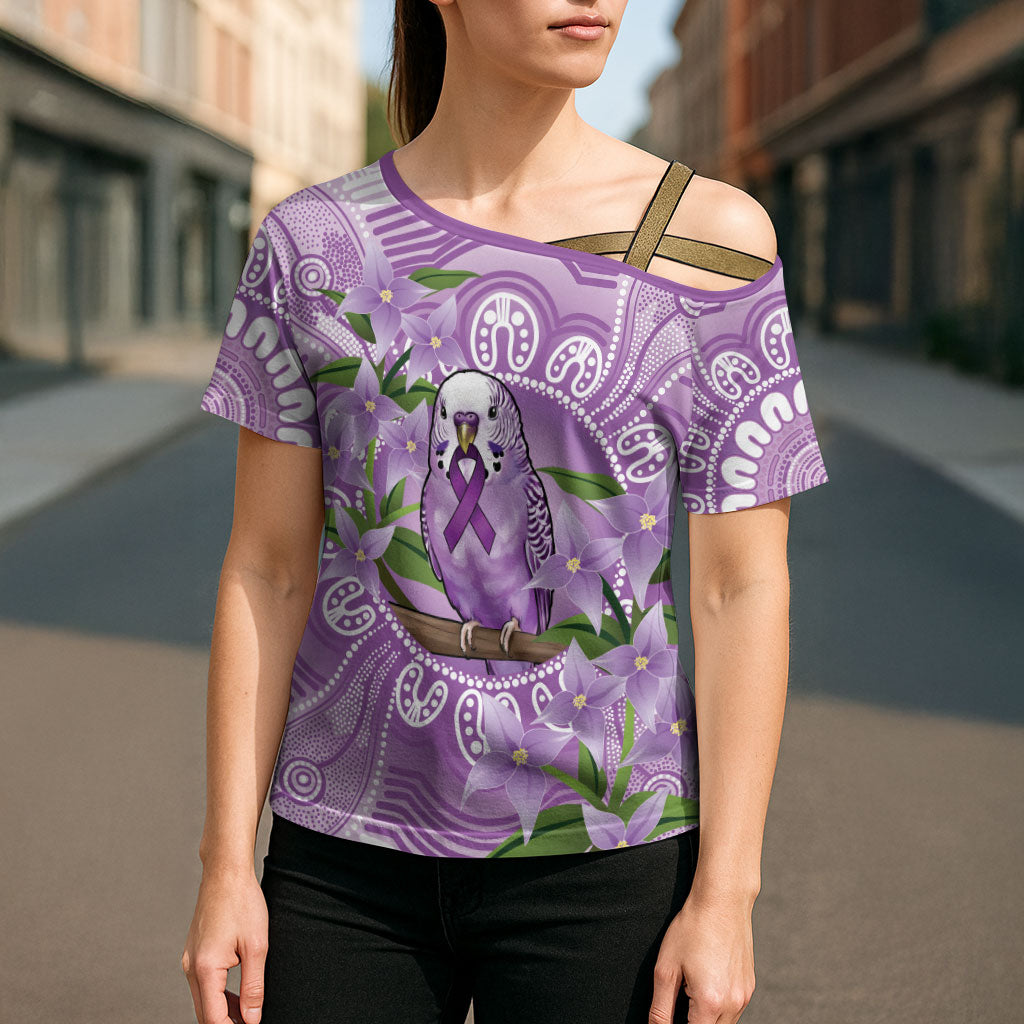 Epilepsy Support Budgerigar Australia Cross Shoulder Shirt Budgie Purple Ribbon Boronia Aboriginal