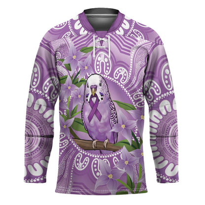 Epilepsy Support Budgerigar Australia Hockey Jersey Budgie Purple Ribbon Boronia Aboriginal
