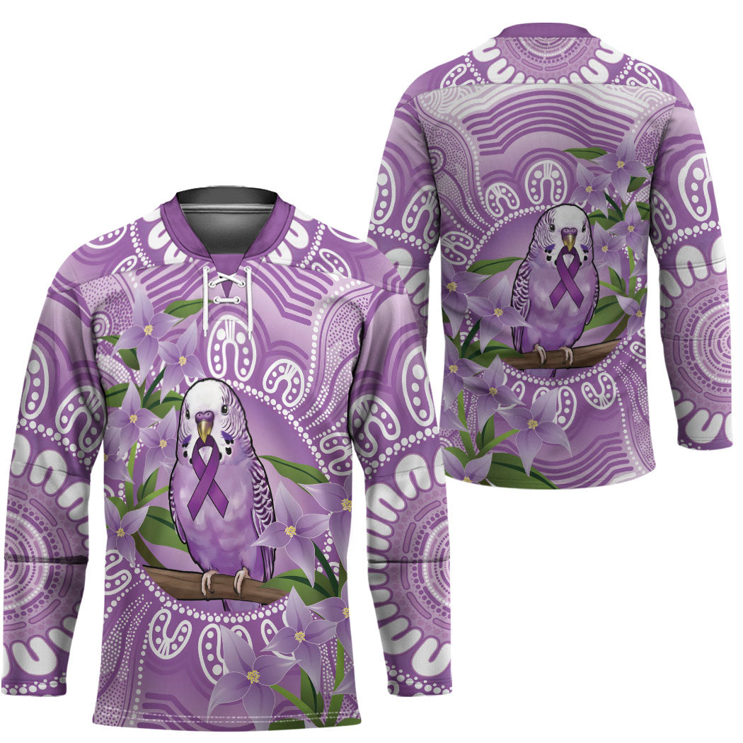 Epilepsy Support Budgerigar Australia Hockey Jersey Budgie Purple Ribbon Boronia Aboriginal