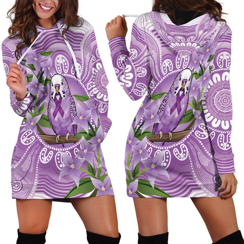 Epilepsy Support Budgerigar Australia Hoodie Dress Budgie Purple Ribbon Boronia Aboriginal
