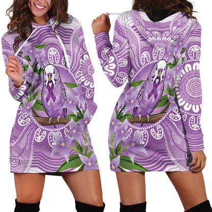 Epilepsy Support Budgerigar Australia Hoodie Dress Budgie Purple Ribbon Boronia Aboriginal