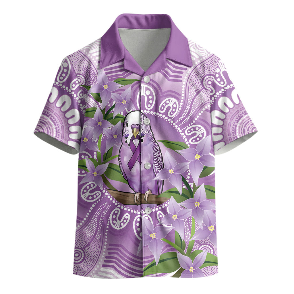 Epilepsy Support Budgerigar Australia Kid Hawaiian Shirt Budgie Purple Ribbon Boronia Aboriginal
