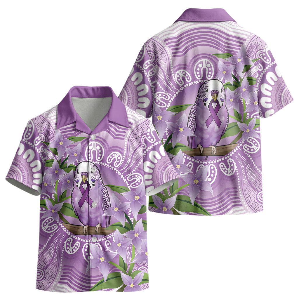 Epilepsy Support Budgerigar Australia Kid Hawaiian Shirt Budgie Purple Ribbon Boronia Aboriginal