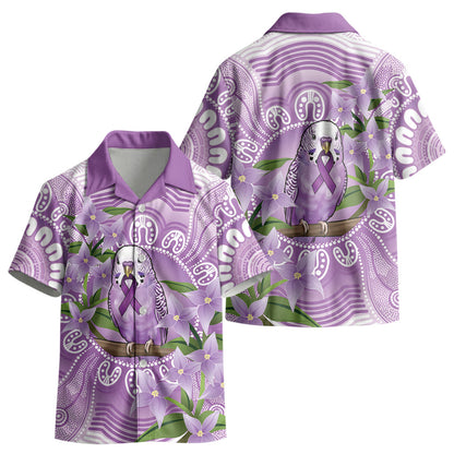 Epilepsy Support Budgerigar Australia Kid Hawaiian Shirt Budgie Purple Ribbon Boronia Aboriginal