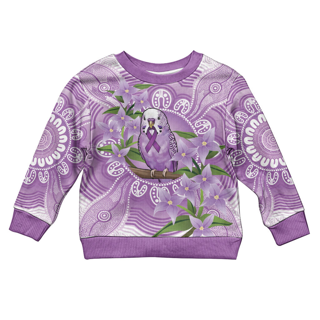 Epilepsy Support Budgerigar Australia Kid Ugly Christmas Sweater Budgie Purple Ribbon Boronia Aboriginal