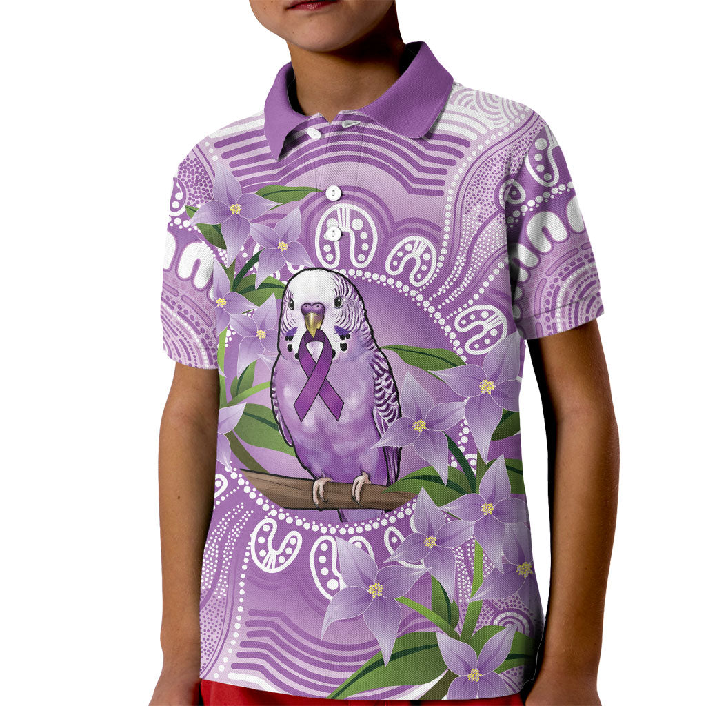 Epilepsy Support Budgerigar Australia Kid Polo Shirt Budgie Purple Ribbon Boronia Aboriginal