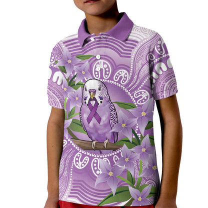 Epilepsy Support Budgerigar Australia Kid Polo Shirt Budgie Purple Ribbon Boronia Aboriginal