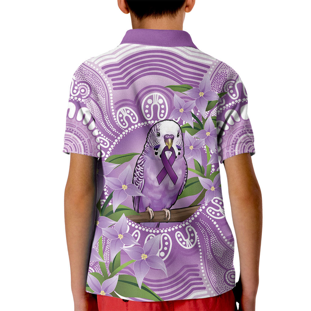 Epilepsy Support Budgerigar Australia Kid Polo Shirt Budgie Purple Ribbon Boronia Aboriginal