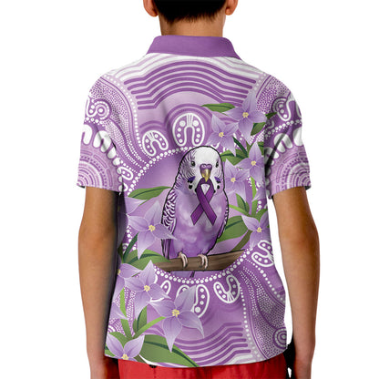Epilepsy Support Budgerigar Australia Kid Polo Shirt Budgie Purple Ribbon Boronia Aboriginal
