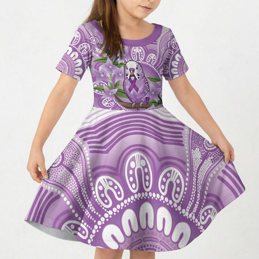 Epilepsy Support Budgerigar Australia Kid Short Sleeve Dress Budgie Purple Ribbon Boronia Aboriginal