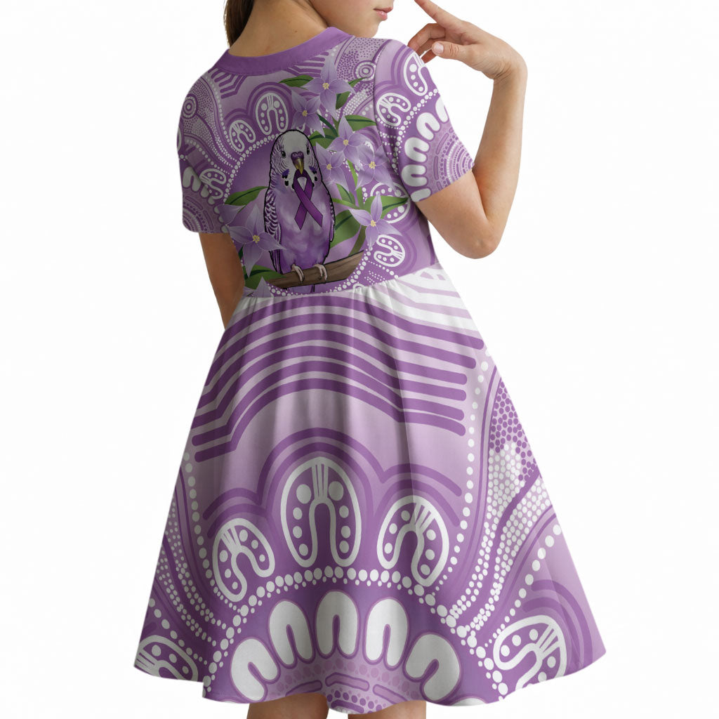 Epilepsy Support Budgerigar Australia Kid Short Sleeve Dress Budgie Purple Ribbon Boronia Aboriginal